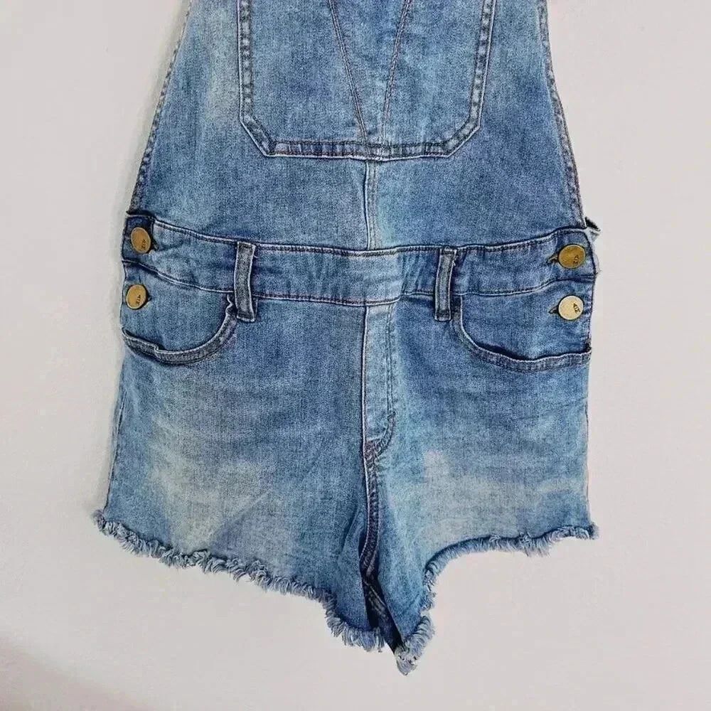 Ashley Mason Women's Acid Wash Denim Overall Shorts Country Western Size L - Picture 3 of 7